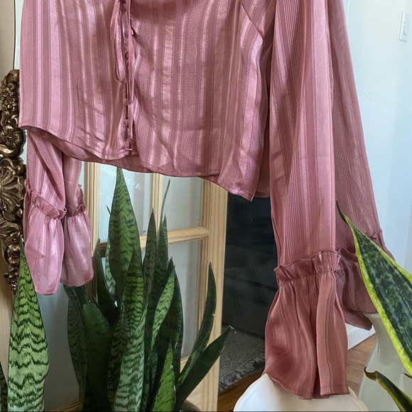 Romantic Dusty Rose Stripe Cottage Core Tie Top - Picture 4 of 7